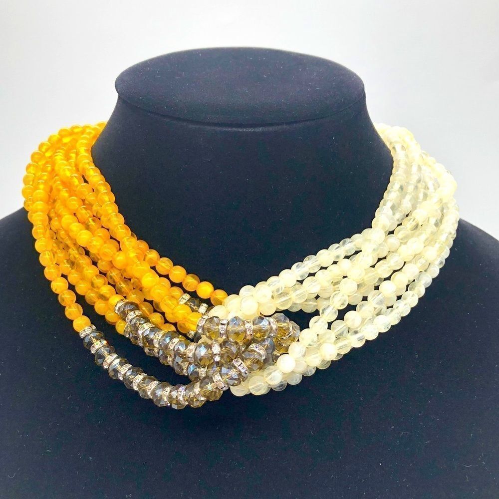💝Multi Strand Beads & Intertwined Necklace w/yellow, cream & beige beads